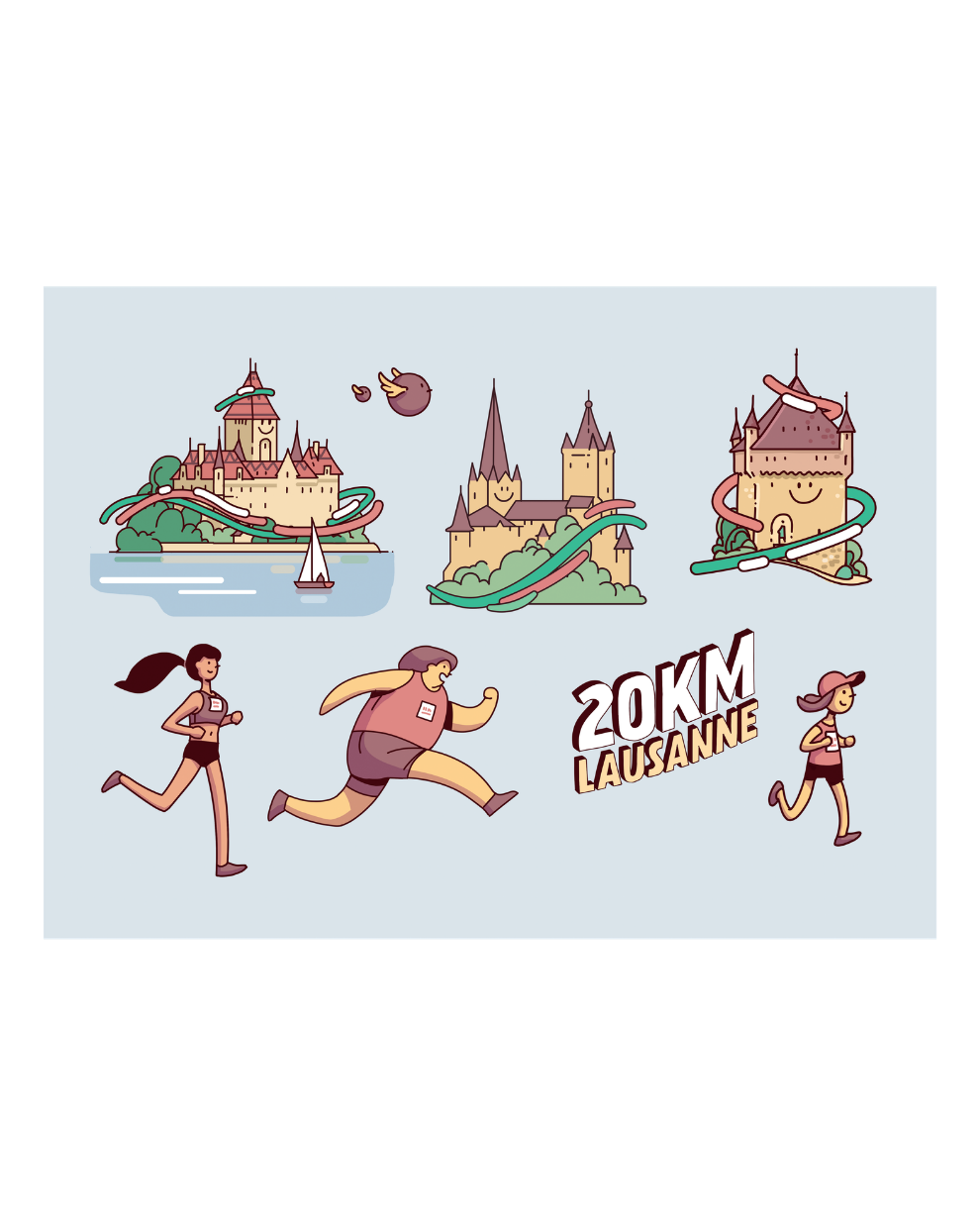 POCHETTE DE 8 STICKERS – 20KM LAUSANNE X PA ROCHAT (ÉDITION 2026)